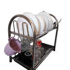 منظم صحون ستانلس ستيل بطابقين – من الفولاذ المقاوم للصدأ مع صينية تصريف الماء