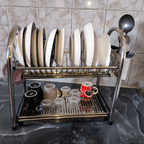 منظم صحون ستانلس ستيل بطابقين – من الفولاذ المقاوم للصدأ مع صينية تصريف الماء