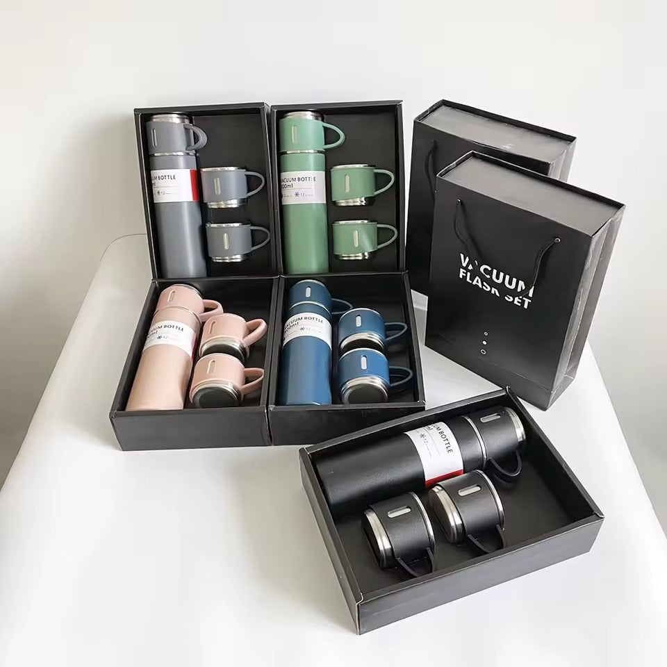 طقم ترمس حراري ستانلس ستيل مع 3 أكواب – 500 مل