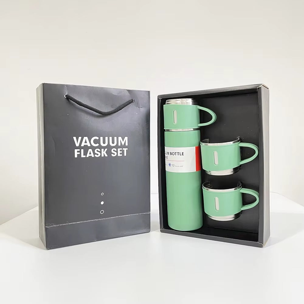 طقم ترمس حراري ستانلس ستيل مع 3 أكواب – 500 مل