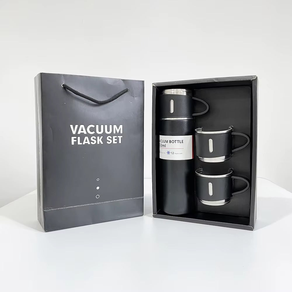 طقم ترمس حراري ستانلس ستيل مع 3 أكواب – 500 مل