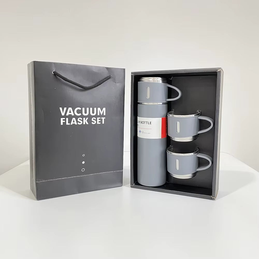 طقم ترمس حراري ستانلس ستيل مع 3 أكواب – 500 مل