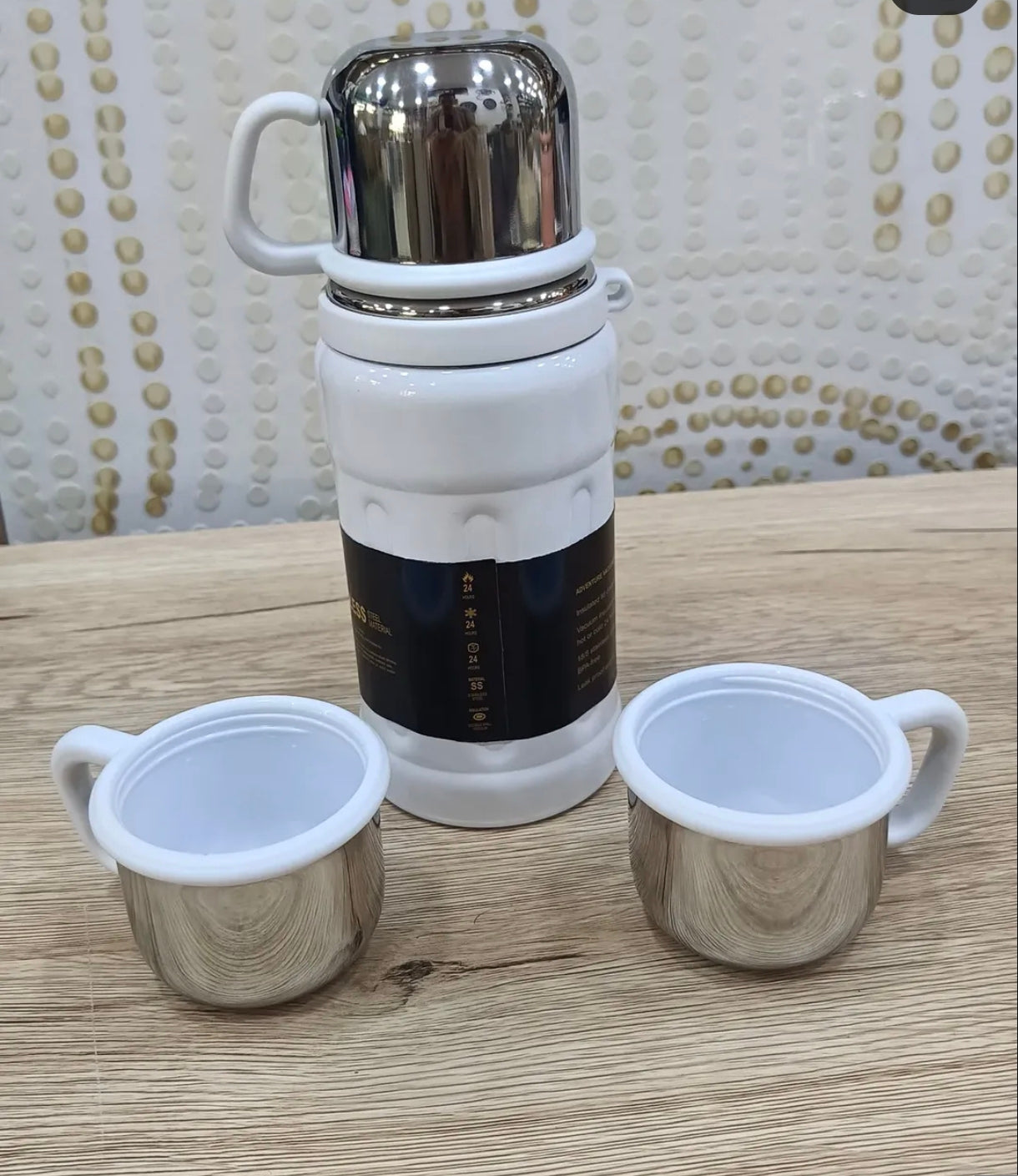 Thermos Inox Premium + 3 Tasses — Chaud & Froid 24h