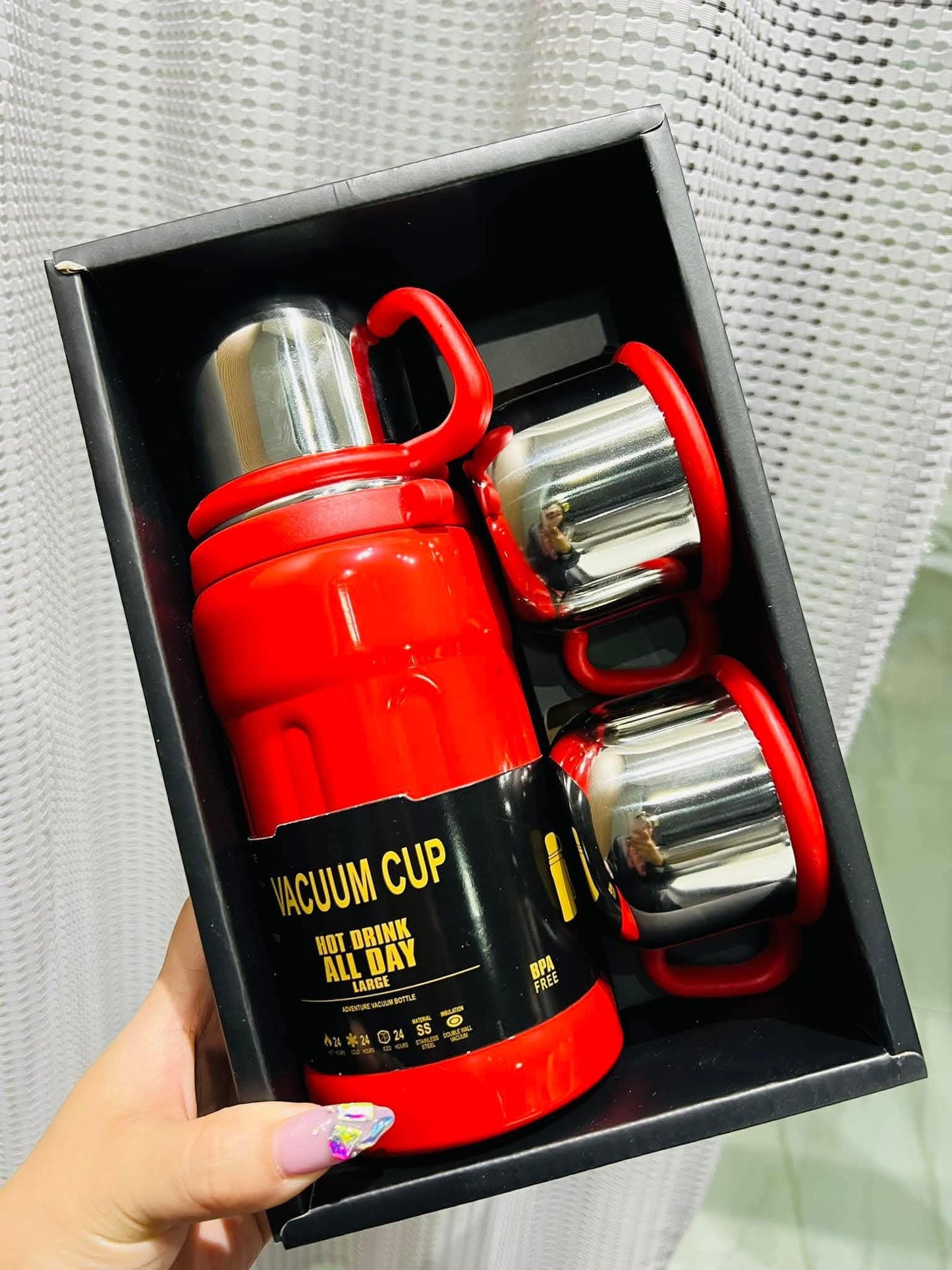 Thermos Inox Premium + 3 Tasses — Chaud & Froid 24h
