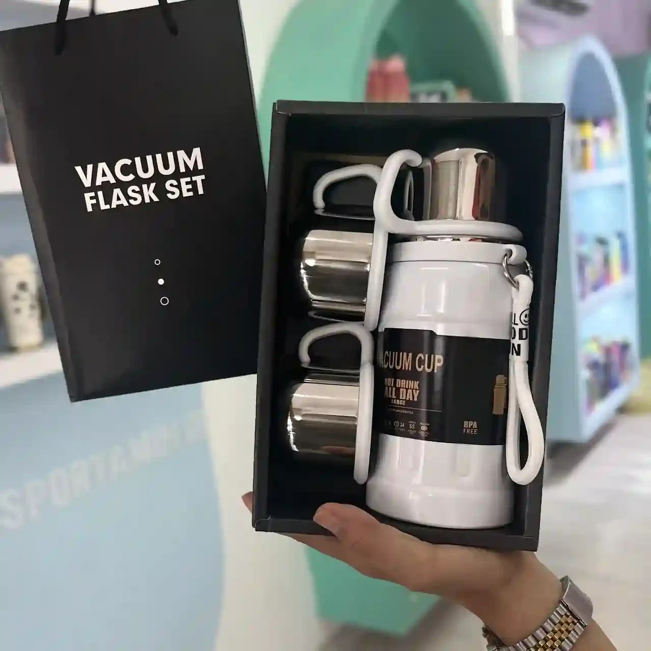 Thermos Inox Premium + 3 Tasses — Chaud & Froid 24h