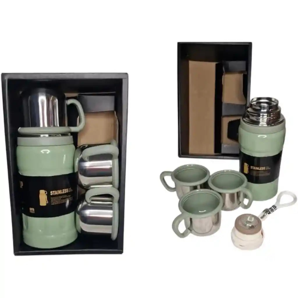 Thermos Inox Premium + 3 Tasses — Chaud & Froid 24h