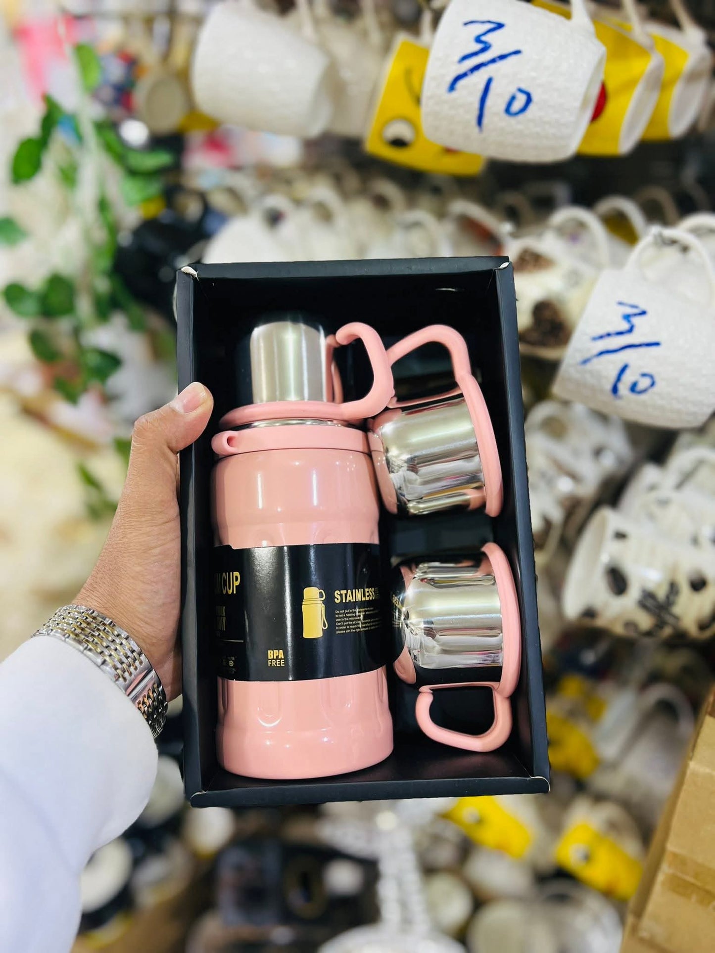 Thermos Inox Premium + 3 Tasses — Chaud & Froid 24h