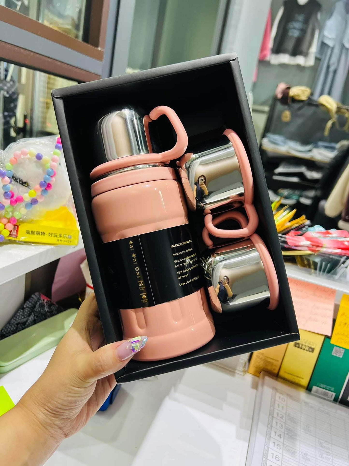 Thermos Inox Premium + 3 Tasses — Chaud & Froid 24h