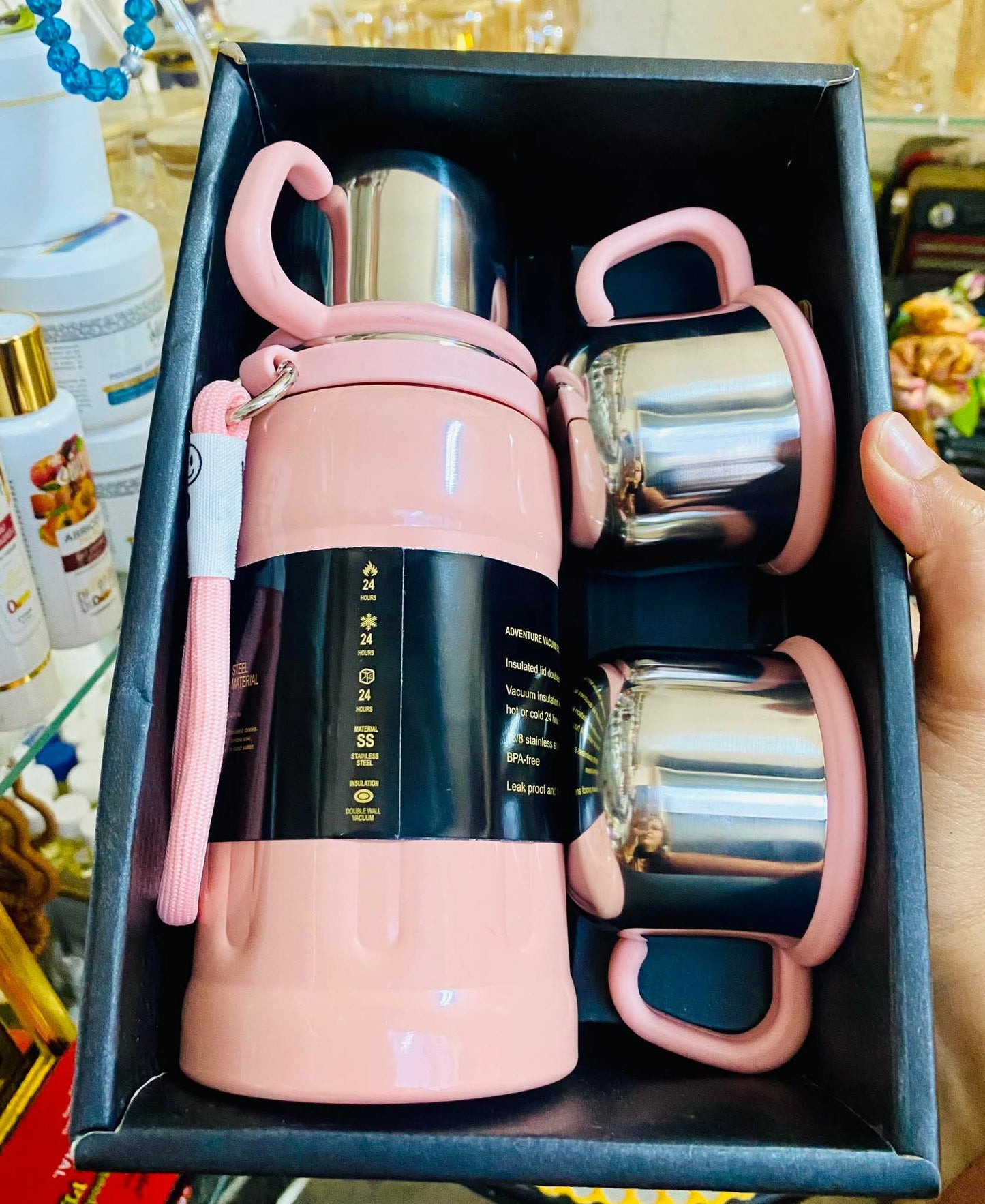 Thermos Inox Premium + 3 Tasses — Chaud & Froid 24h