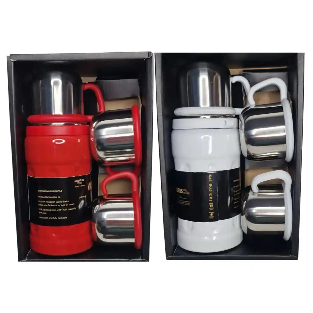 Thermos Inox Premium + 3 Tasses — Chaud & Froid 24h